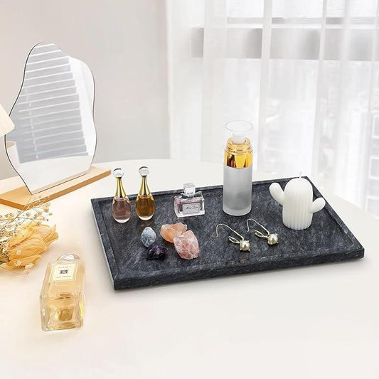 Real Luxurious Natural Black Marble Tray - 12x8 Inch Marble Vanity Tray for Perfume Display, Jewelry Organizer, Bathroom & Home Decor -Heavy Duty Non-Slip Stone Tray (Non-Resin/Non-Ceramic) - ModernBath