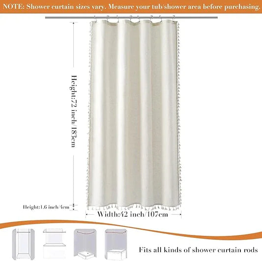 Nanspring Stall Natural Boho Linen Shower Curtain 42 Inch Chic Tassel Narrow Shower Curtain Set with Hooks Modern Bohemian Country Decorative Bath Curtain for RV Camper Bathroom 42x72, Cream - ModernBath