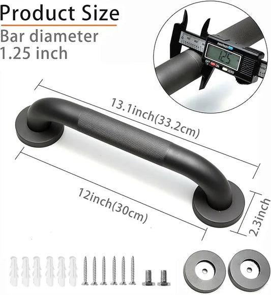 Rackickyer Shower Grab Bar, 2 Pack 12 Inch Gray Bathroom Grab Bar, 1.25" Diameter 304 Stainless Steel Anti-Slip Grab Bars for Bathtubs and Showers, Handicap Shower Grab Bar for Seniors Elderly - ModernBath