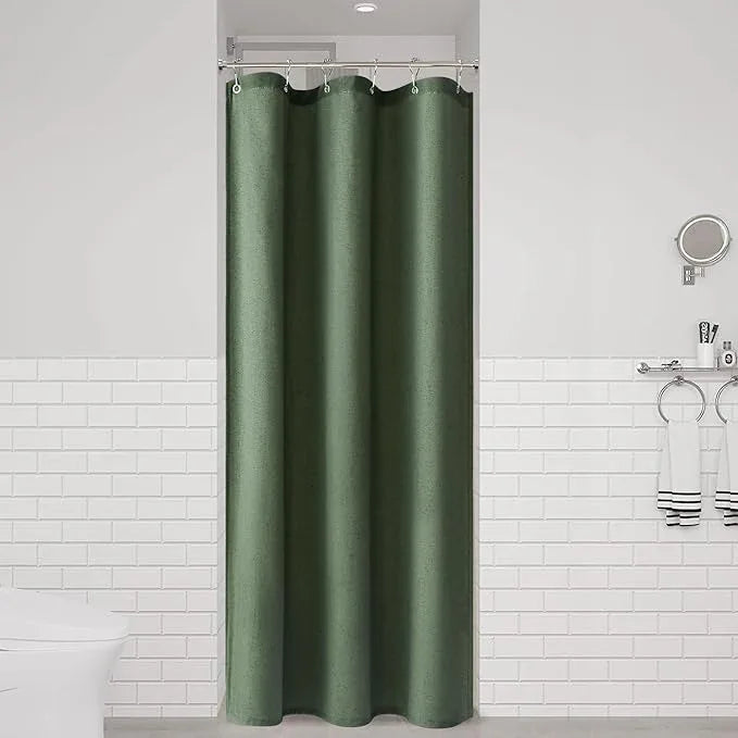 Naturoom 36 Inch Shower Curtain - Stall Narrow Half Green Linen Ultra Thick Fabric Shower Curtain Set with Hooks, Boho Farmhouse Rustic RV Camper Bath Curtains for Bathroom, Olive Green, 36x72 - ModernBath