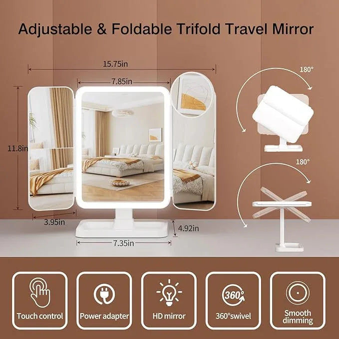 YGGPOQO Lighted Makeup Mirror with 75 LEDs, Rechargeable Vanity Mirror with 1X/2X/3X/10X Magnification, 3 Color Modes & Touch Dimming, Portable Folding Mirror for Travel Desk, Gifts for Women & Girls - ModernBath