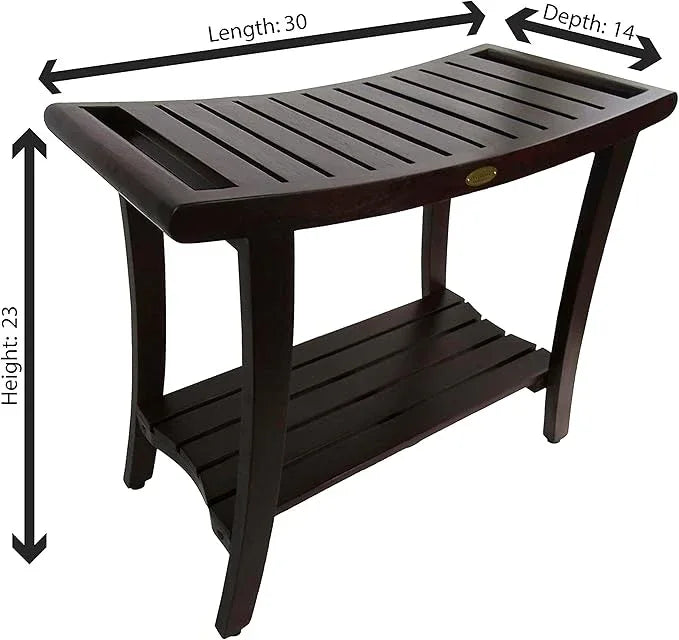 DecoTeak Harmony 30 Inch Extended Height Brown Waterproof Teak Wood Shower Bench | Provides Safety, Storage, and Organization for Bathroom Accessories - ModernBath