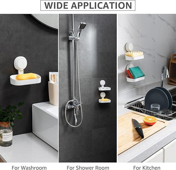 LEVERLOC Soap Holder Suction Cup for Shower, 2 Pack Bar Soap Dish Holder for Shower Wall Mounted NO-Drilling, Plastic Self Draining Removable Vacuum Suction for Bathroom Bathtub Sink - ModernBath