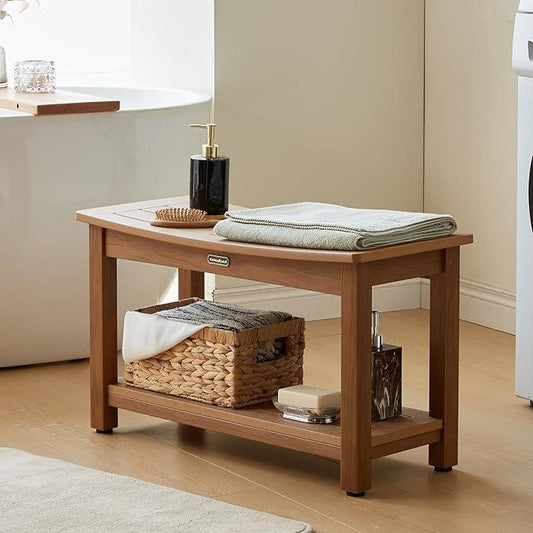 30'' Large Shower Bench Seat, Poly Lumber Bath Stool for Inside Shower Waterproof, HDPS Bathroom Chair for Shaving Legs, Non-Slip & No Maintenance, Brown, Weight Capacity 700LBS (30 x 13 Inches) - ModernBath
