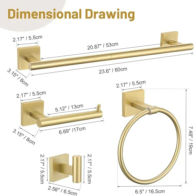 10 Pieces Brushed Gold Towel Bar Set, 23.6 Inch Bathroom Accessories Set SUS304 Stainless Steel Bathroom Hardware Set Towel Racks for Bathroom Wall Mounted. - ModernBath
