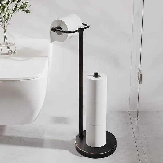 Toilet Paper Holder Stand, Post Pivoting Design Free Standing Toilet Paper Holder with Storage for 4 Rolls, 304 Stainless Steel Tissue Holder with Reserve, Heavy-Duty Base (Oil Rubbed Bronze) - ModernBath
