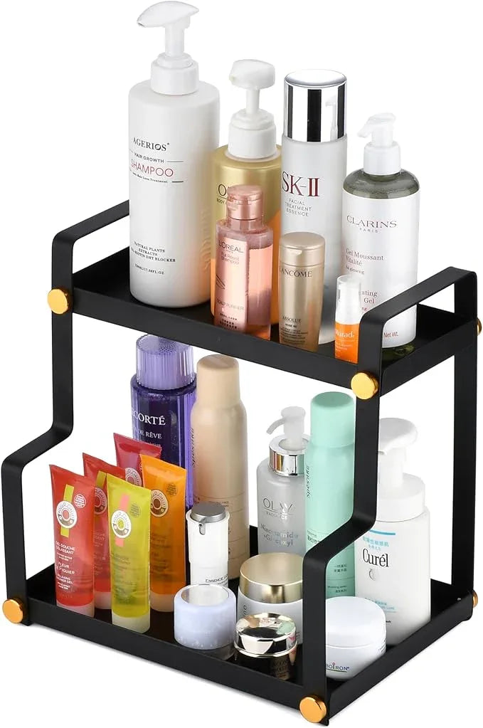 FFK 2 Tier Countertop Organizer, Cosmetic Organizer, Storage Shelf for Cabinet, Countertop, Pantry, Desktop, Ideal for Bathroom, Kitchen, Office (Black) - ModernBath