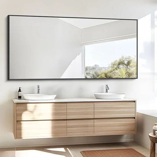 BONEWEI Bathroom Mirror,30x60 inch Large Wall Mirror for Bathroom Wall Mounted Black Rectangle Corner Mirrors,Black Bathroom Mirror for Living Room,Farmhouse,Bedroom Entryway,Horizontal/Vertical - ModernBath