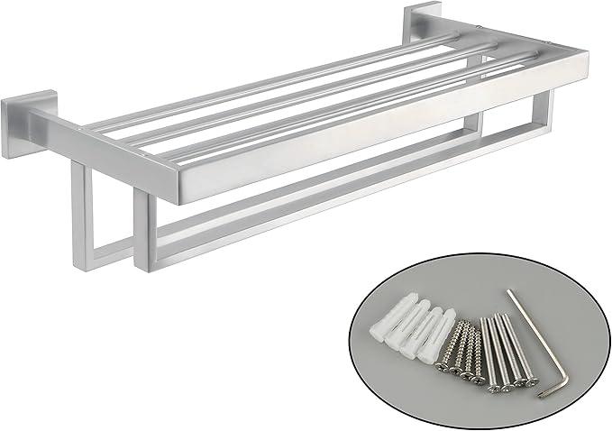 Alise Towel Rack with Double Towel Bars 24 Inch Towel Racks for Bathroom Wall Mounted,Bathroom Towel Holder Square Towel Hanger,SUS304 Stainless Steel Towel Shelf with Towel Bar,Brushed Nickel - ModernBath