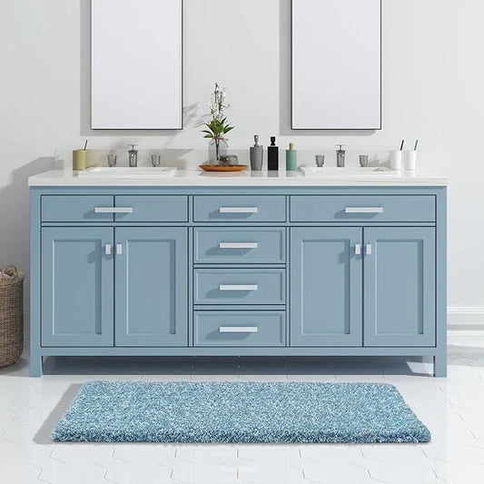 Yimobra Luxury Bathroom Rugs, Fluffy Bath Mats, Non Slip, Water Absorbent Microfiber, Machine Washable, Plush Runner Shower Rugs, Thick Matts for Bathroom Floor&Tub, 56"x 24", Denim Blue and White - ModernBath
