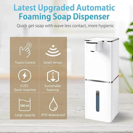 JEMISUN Automatic Foaming Soap Dispenser Touchless 380ml/12.8oz Rechargeable Hand Soap Dispenser Wall Mounted 4 Levels Adjustable Foam Soap Pump for Bathroom Kitchen Dish Soap - ModernBath