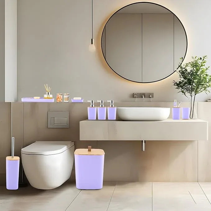 XLHOMO Bathroom Sets with Shower Curtain and Rugs, 27PCS Purple Bathroom Accessories Set with Trash Can, Purple Shower Curtain Set, No Slip Super Absorbent Bathroom Rugs - ModernBath