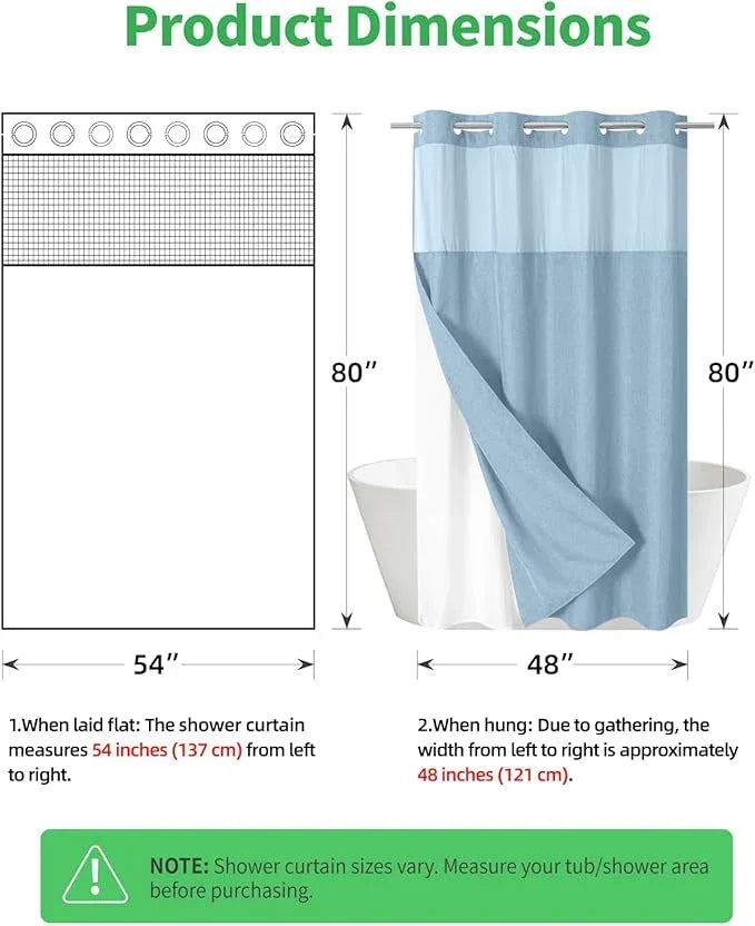 eachope Stall No Hooks Needed Linen Textured Shower Curtain with Snap-in Fabric Liner Set,Hotel Luxury Decor Farmhouse Shower Curtains for Bathroom,Waterproof & Washable,54Wx80H,Fog Blue - ModernBath