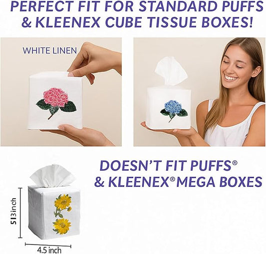 Jacaranda Living Square Tissue Box Cover, Linen/Cotton Fabric Tissue Holder, Decorative Cloth Tissue Cube Cover, Coastal Designs Coral, Blue