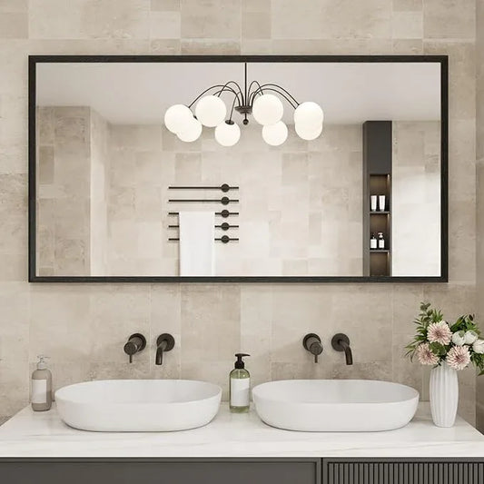 JISOSO Rectangle Bathroom Mirror 55x30 Inch, Matte Black Framed, 4MM Tempered Glass, Anti-Rust, Wall-Mount Vanity Mirror for Bathroom & Bedroom, Hangs Horizontally or Vertically - ModernBath