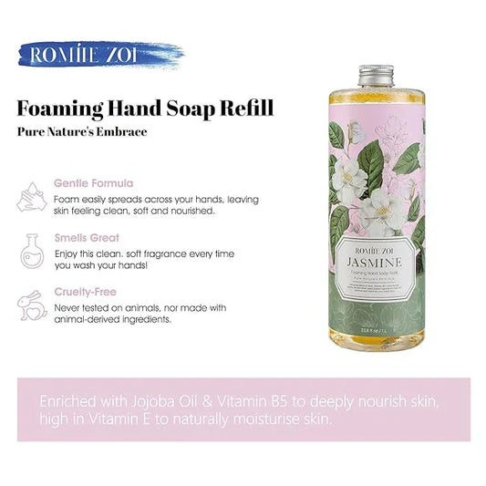 ROMIIE ZOI Foaming Hand Soap Refill, Jasmine, Gentle & Moisturizing Formula, 1 L/ 33.8 FLOZ - ModernBath