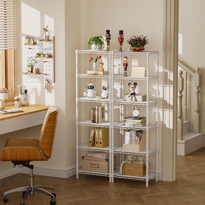 Small 6 tire Shelves Storage Wire Shelving Unit Metal Shelf Adjustable Organizers Storage Shelving for Bathroom Laundry Room Kitchen Pantry10”D x 16”W x 60”H White - ModernBath