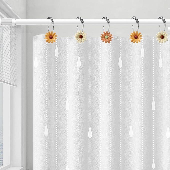 Elerslodia Daisy Flower Decorative Shower Curtain Hooks,Set of 12,Terracotta and White,Roller Ball, Stainless Steel, Floral Decor,Rustproof,Easy Install,Home Living & Bathroom Decor,Shower Rings - ModernBath