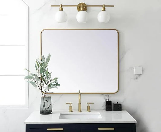 ARS Concepts Aura, Soft Corner Metal Rectangular Mirror 30X36 Inch in, Modern, Brass - ModernBath