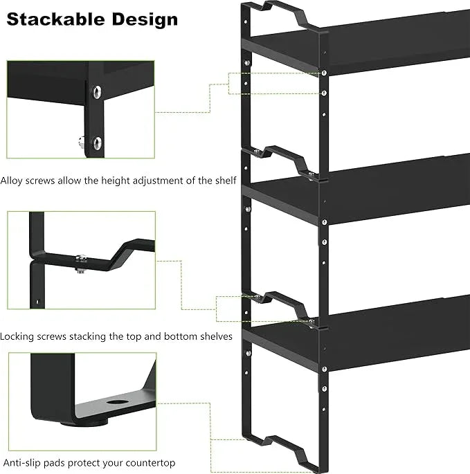 Jojocross Expandable Shelf for Cabinet Organizer Adjustable Stackable Spice Rack at Kitchen and Bathroom More, Counter Countertop Cupboard Organization Pantry Storage(LARGE/1PACK/BLACK) - ModernBath