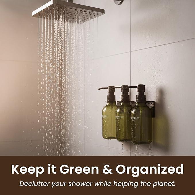 MaisoNovo Shampoo and Conditioner Dispenser - Shower Soap Dispenser Wall Mounted - 16.9 fl oz Set of 3 Green Plastic Bottles Black Pump - Shampoo Dispenser, Shower Dispenser - ModernBath