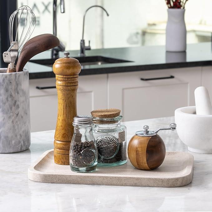 Karibiber Marble Vanity Tray, Bathroom Tray Countertop, Decorative Dresser Organizer, Perfume, Jewelry Holder, Beige Stone Serving for Kitchen Sink Storage(MOCA Cream) - ModernBath