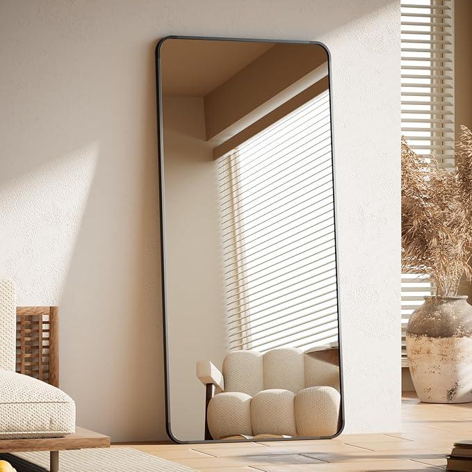 BEAUTYPEAK Black Full Length Mirror, 71"x32" Rounded Corner Floor Mirror Standing Hanging or Leaning Against Wall, Suitable for Bedroom or Dressing Room - ModernBath