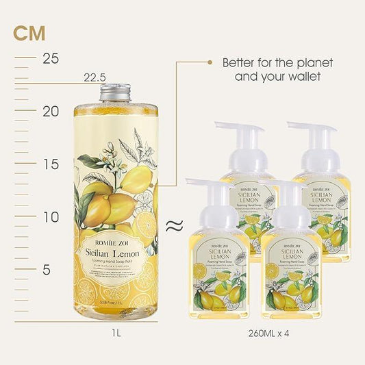 ROMIIE ZOI Hand Soap Refills Foaming 3pack (33.8 Fl Oz) + Reuseable Foam Soap Dispenser, Natural and Moisturizing Foaming Refills Kit, Lemon Hand Soap Refills - ModernBath