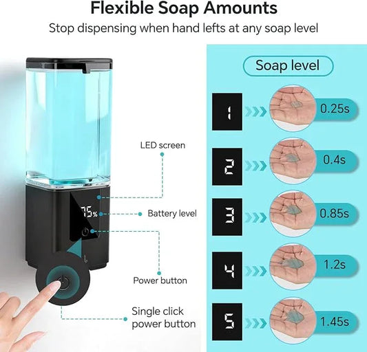 LAOPAO Automatic Soap Dispenser Wall Mount Rechargeable Liquid Soap Pump for Kitchen, Touchless Soap Dispenser for Dish/Hand/Shower Soap, Home & Commercial, 540ml, Black - ModernBath