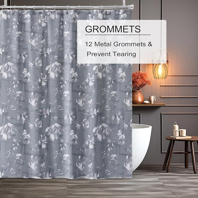 TIKABC Shower Curtain Liner, 4G PEVA Shower Liner, Plastic Waterproof Shower Curtains, with Grommet Holes and 3 Magnetic Weights(Peony Flower) - ModernBath