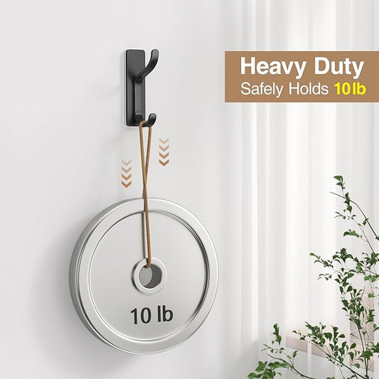 pickpiff Adhesive Wall Coat Hooks - Heavy Duty Stick-On Door Hanger, Metal Hook for Hanging Towel,Purse, Robe, Backpack, Jacket, Clothes - for Bathroom,Dorm, Closet, Kitchen - Black, 4 Pack