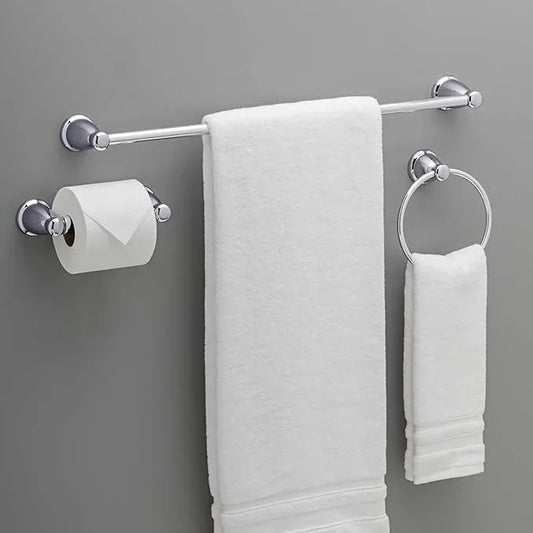 Franklin Brass Kinla 3-Piece Bathroom Set Polished Chrome 24" Towel Bar Racks, Toilet Paper Holder, Ring Hardware KIN3PC-PC - ModernBath