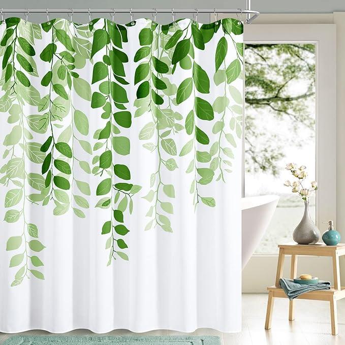 BOODII Light Green Spring Shower Curtain for Bathroom Sage Eucalyptus Cloth Shower Curtain Set Farmhouse Leaf Floral Bathroom Decor Lime Green Floral Watercolor Leaves Spring Bath Curtains 72x78 - ModernBath