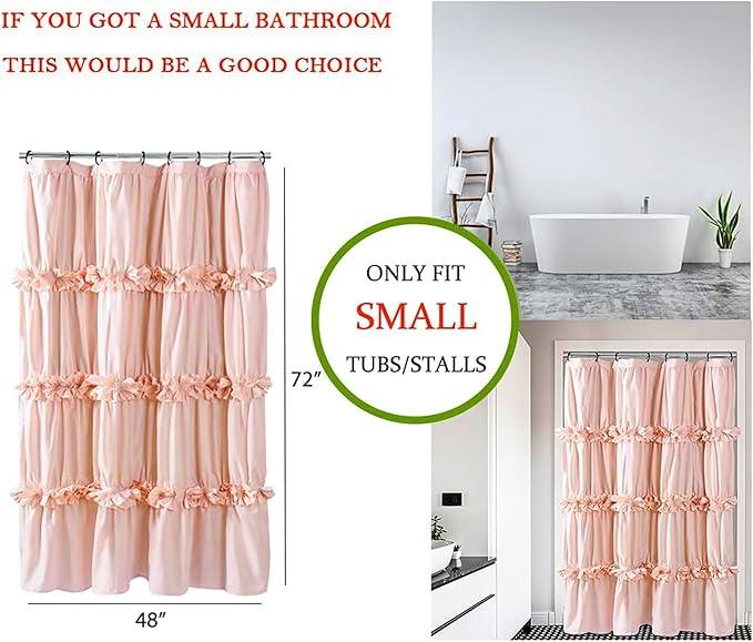 Homechoice Decor Peach Pink Ruffle Shower Curtain, Vintage Handcrafted Bow Tie Bath Curtain for Master Bathroom, Ruched Microfiber Bathroom Curtain with 8 Buttonholes, 48" W x 72" H (LQ-10) - ModernBath