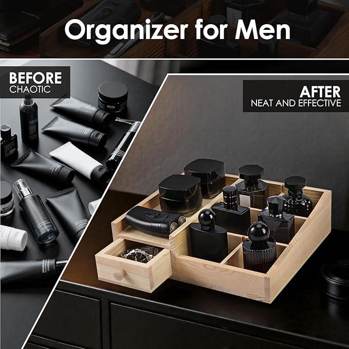 Organizer For Men,Bathroom Countertop Organizer,Perfume Organizer,Cologne Organizers,Restroom Organizer,Dresser Top Organizers,Perfume Stand,Gifs For Men,Wooden Adjustable Partition(Burlywood) - ModernBath