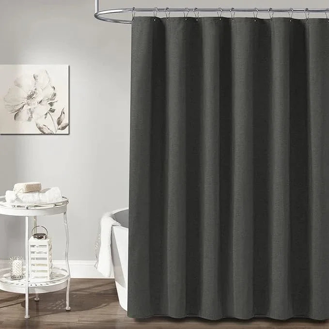 BTTN 60 Inch Stall Fabric Shower Curtain - Linen Cloth Heavy Duty Shower Curtain Set with 10 Plastic Hooks, Narrow Waterproof Decorative Bath Curtains for Bathroom and Bathtubs - 60x72 - Charcoal Grey - ModernBath