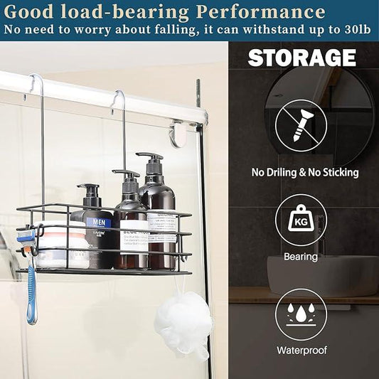 Seltomer Shower Caddy Hanging Shower Orangizer Stainless Steel Shower Rack with Hooks Over The Door, Shampoo Basket Storage (Black) - ModernBath