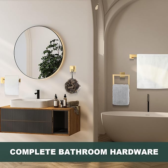 Gisafai 20 Pcs Gold Bathroom Hardware Accessories Set 23.6 Inch Bath Towel Bar Kit Stainless Steel Bathroom Hardware Set Towel Racks Ring Robe Hooks Paper Holder for Wall Mounted