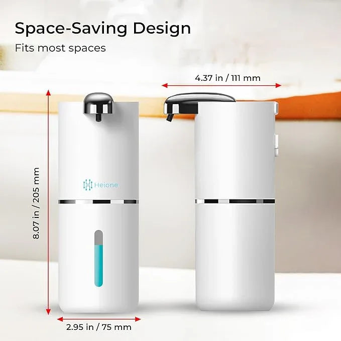 Heione Automatic Touchless Liquid Soap Dispenser, White, 12.8 oz, USB-C Rechargeable, IPX5 Waterproof for Bathroom, Shower & Kitchen (Shampoo/Gel/Dish Soap), Wall Mount or Countertop (White (Liquid)) - ModernBath