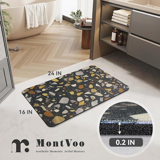 MontVoo -Bath Mat-Non Slip Thin Bathroom Rugs Fit Under Door- Quick Dry Absorbent Faux Suede Surface Grey Bathroom Floor Mats-Shower Rug for in Front of Bathtub Shower Black & Multi Color 16x24 - ModernBath