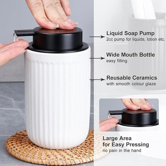 BosilunLife Dish Hand Soap Dispenser - White Liquid Pump soap Dispenser for Bathroom Decro 12oz Ceramic Kitchen Dish Dispenser with Rust-Proof Liquid Pump Modern Refillable Lotion Bottles - ModernBath