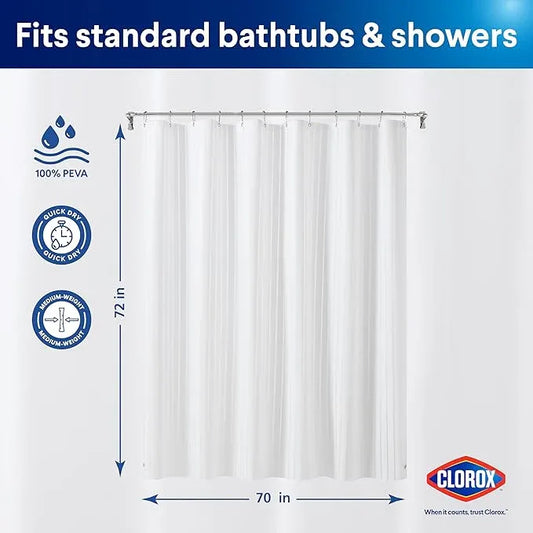 CLOROX Shower Curtain Liner, Premium Striped Medium-Weight Durable Waterproof 6g PEVA for Bathroom with Weighted Magnets, Printed Standard Size 72" x 72", White - ModernBath