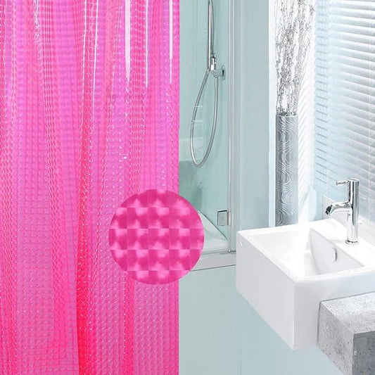 EVA Shower Curtain Liner Hot Pink 3D Water Cube Clear for Bathroom with 12 Rust Proof Metal Grommets, Clear EVA Liner for Girly Bathroom Stall 71x71 Inches - ModernBath