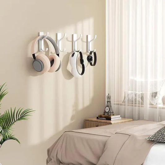 pickpiff Adhesive Wall Coat Hooks - Heavy Duty Stick-On Door Hanger, Metal Hook for Hanging Towel,Purse, Robe, Backpack, Jacket, Clothes - for Bathroom,Dorm, Closet, Kitchen - White, 4 Pack - ModernBath