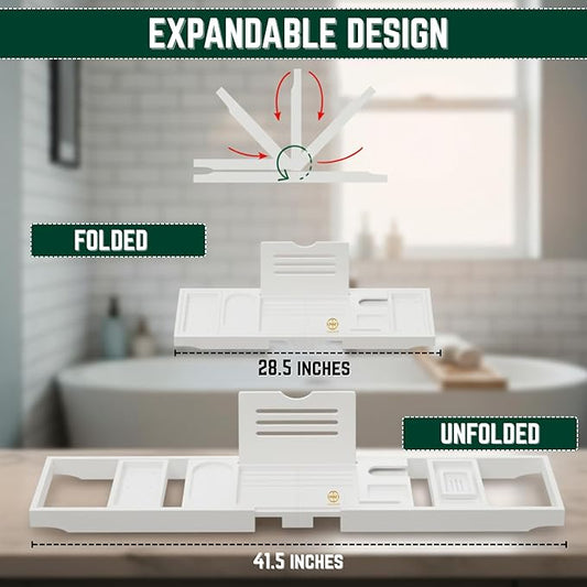 Bamboo Bathtub Caddy Tray Expandable & Foldable Bath Shelf with Book, Tablet & Wine Holder Adjustable Wooden Bath Tray for Relaxing Spa at Home – Fits Most Tub Sizes.