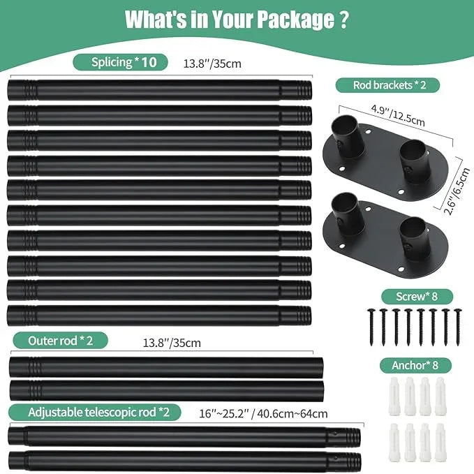 Anndason Double Shower Curtain Rod 28 to 100 Inches Elegant Double Shower Rod Adjustable Wall Mounted Double Shower Curtain Pole for Bathroom (Black, 28 to 100") - ModernBath