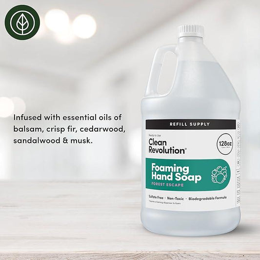 Clean Revolution Foaming Hand Soap Refill Supply Container, Ready to Use Formula, Gluten Free,Forest Escape Fragrance, 128 Fl. Oz, 4 Pack - ModernBath