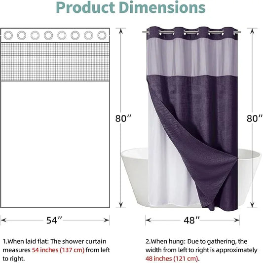 eachope Purple No Hook Waffle Weave Shower Curtain with snap-in Liner Replacement, 230GSM Waterproof Fabric Hotel Shower Curtain Set for Bathroom, Through Mesh Top Window,54Wx80H - ModernBath