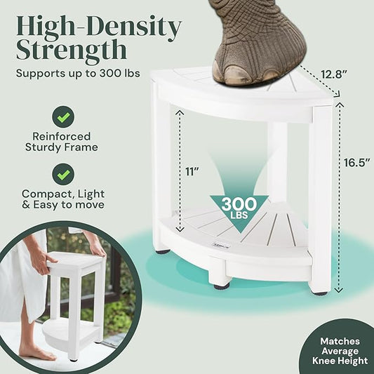 ROHKEX Waterproof Corner Shower Stool - White Waterproof Shower Bench for Shaving Legs & to Sit On - Easily Assembled Corner Bench & Shelf - Restroom Organizer - Restroom Home Decor Gift Idea