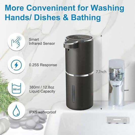 Gotofine Automatic Foaming Soap Dispenser,4-Level Adjustable Foam, Wall Mount, USB Rechargeable,12.8oz/ 380ml,Touchless Hand & Dish Soap Dispenser for Bathroom, Kitchen,Hotel, Restaurant - ModernBath